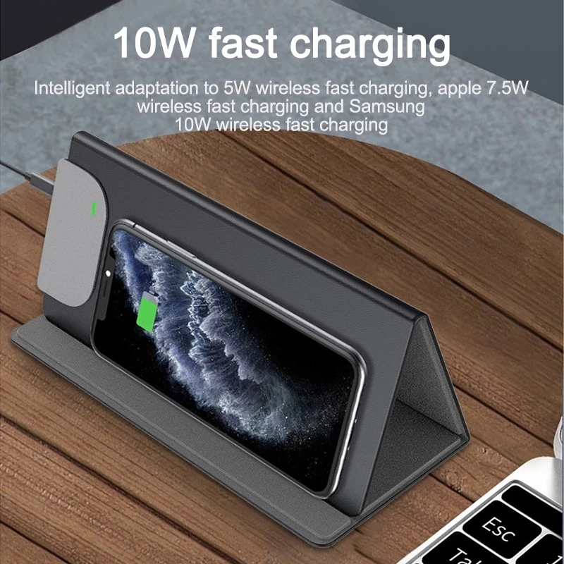 

Folding Wireless Charging Mouse Pad Gaming 10W Mobile Phone Charger Desktop mobile Phone Holder Leather Suitable For PC laptop
