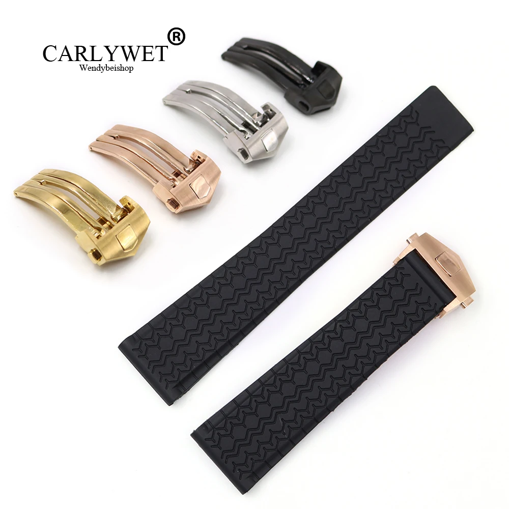 

CARLYWET 22mm Black Waterproof Silicone Rubber Replacement Wrist Watch Band Strap With Color Silver Buckle For Tag Heuer CARRERA