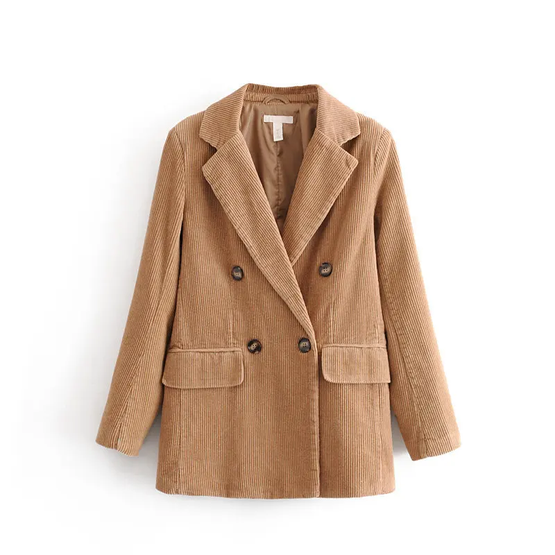 Женский вельветовый Блейзер однотонный офисный пиджак с карманами верхняя