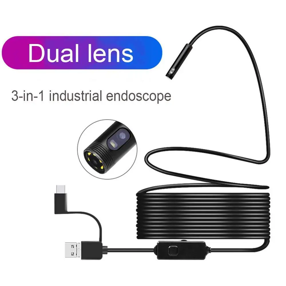 

2021 Single Dual Lens 2MP 1080P HD Endoscope For Android Phone Endoscope Camera 8mm ip67 USB C Camera With Led Light Borescope
