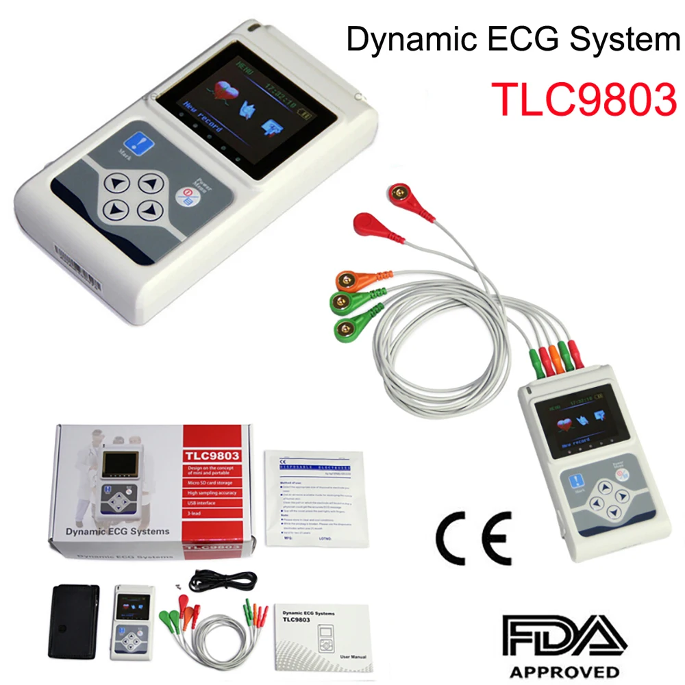 

TLC9803 Portable Dynamic ECG Holter Machine 3 5 Lead Electrocardiograph Handheld EKG Monitor 24 hour HR Analyzer Recorder System