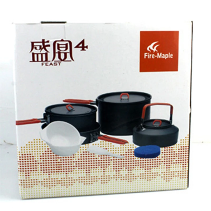 

Hot Sale 4-5 Person Cookware Sets 2 Pot Teapot Frying Pan Outdoor Camping Cooking Pots Sets Hard Anodizing Aluminum Feast 4