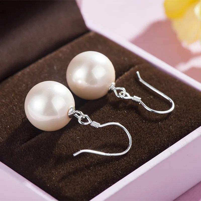 Женские серьги с белым жемчугом WANLUO из стерлингового серебра 925 пробы 12 мм модные