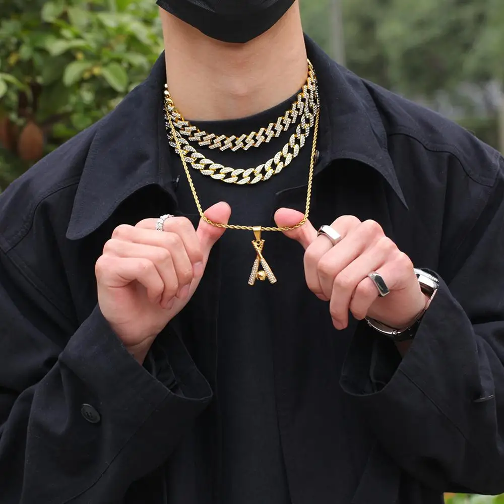 

FDLK Hip Hop Chain Carbide Baseball Bling Iced Out Gold Color Pendants & Necklaces for Men Jewelry Dropshipping