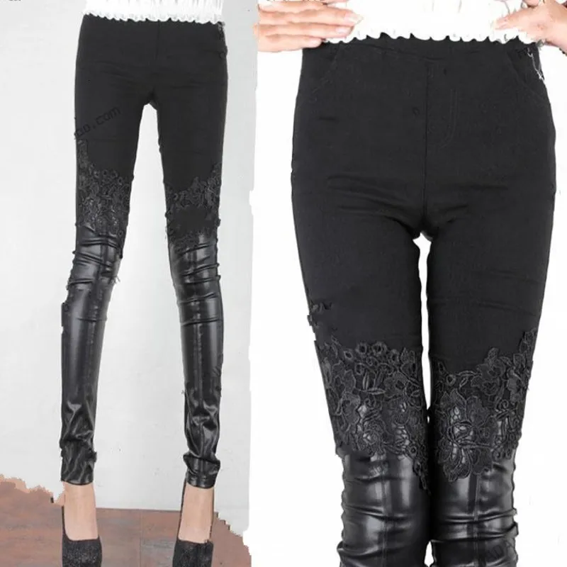 Новая мода женские длинные штаны из искусственной кожи брюки карандаш с