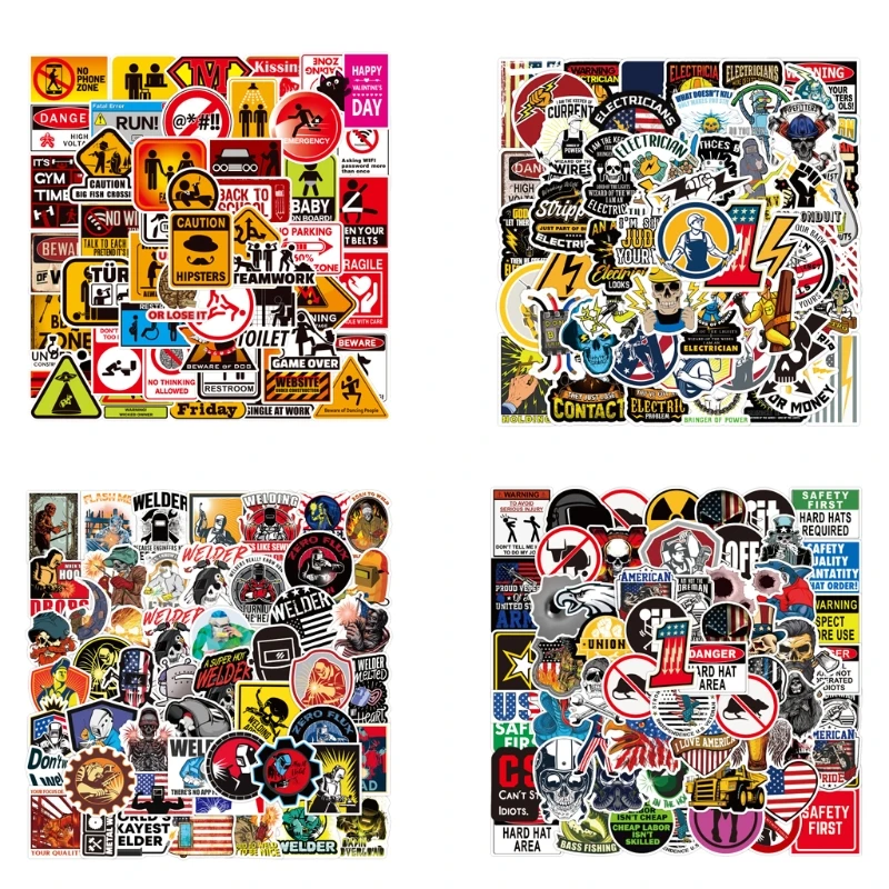 

Многофункциональные наклейки, нарезанные сварочные рабочие/электрики/шлем/предупредительный знак, тематическое украшение, Самоклеящиеся ...