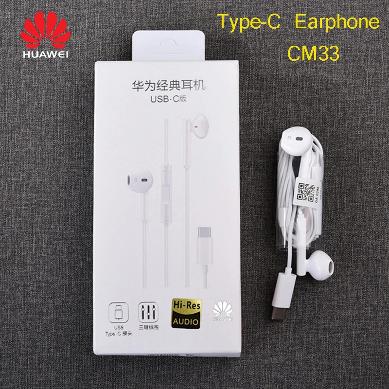 

Original Huawei Type-C Earphone CM33 In-ear Speaker Volume Control With Mic For P20 P30 P40 Pro/Mate 40 Pro/Honor 20 Nove 5T 6 7