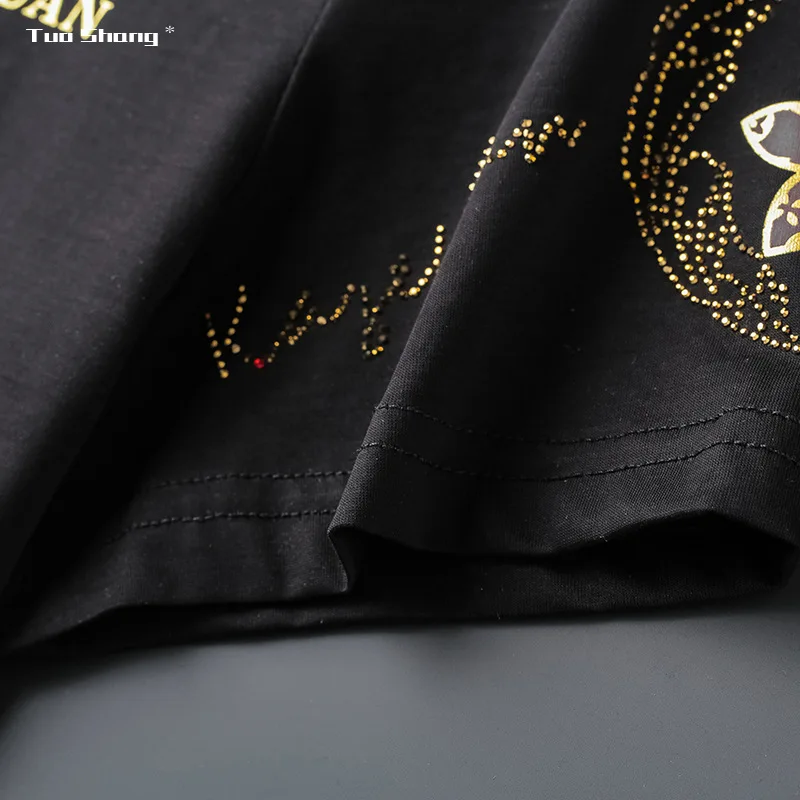 

2021 Stars Printing T Shirts Men Clothes Fashion Streetwear Letter Rhinestones Short Sleeve O Neck Slim T-shirt Camisetas Hombre