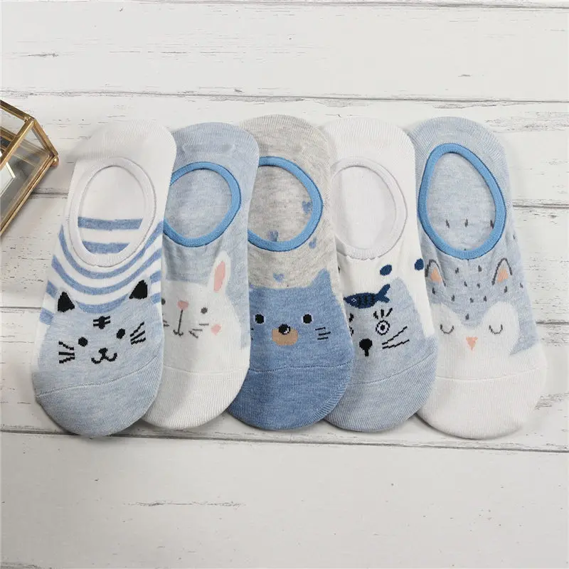 

27 Style 10 Piece=5 Pairs/Lot Cute Harajuku Animal Women Socks Set Funny Spring Cat Dog Rabbit Panda Low Cut Short Sock Happy