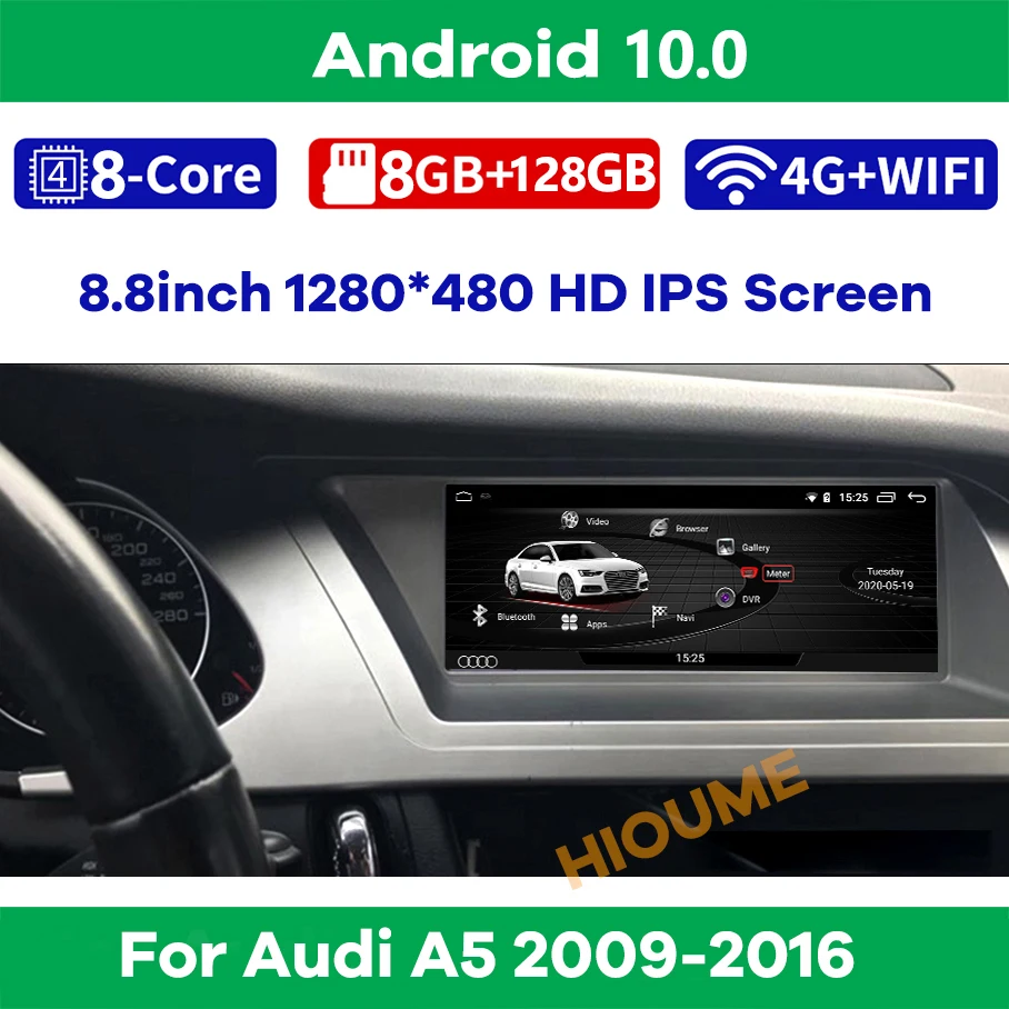 Android 10 8 + 128G Carplay мультимедийный плеер GPS-навигация для Audi A5 2009-2016 WIFI IPS сенсорный