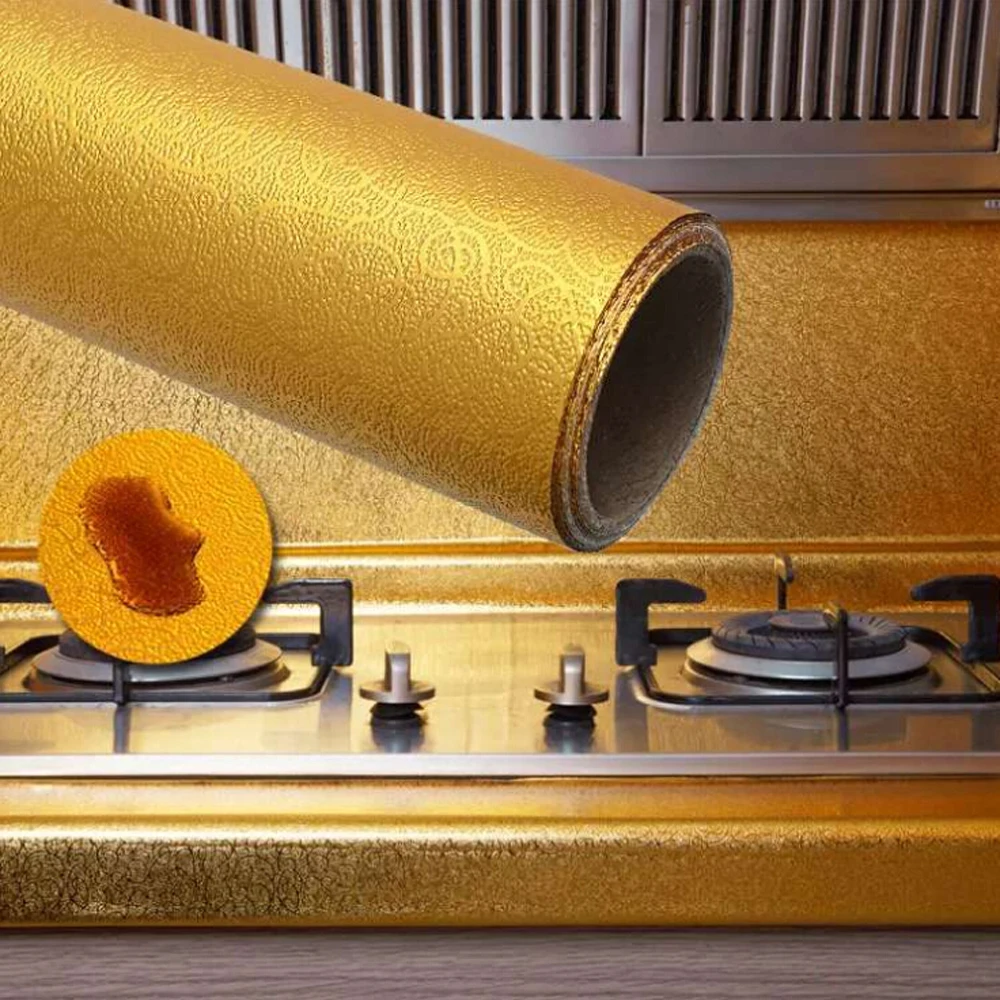 

Kitchen Oil-proof Self Adhesive Stickers Stove Anti-fouling High-temperature Aluminum Foil Wallpaper Cabinet Film Contact Paper