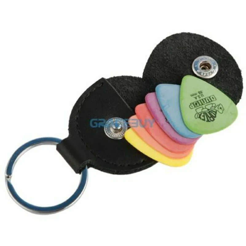 

1 PC High Quality Guitar Pick Holder Key Ring Keychain Black Leather Guitarra Plectrum Case/ Bag with 1 Picks Guitar Accessories