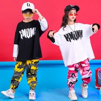 kid kpop hip hop clothing 2 tones sweatshirt top camouflage tactical cargo pants for girls boys jazz dance costume clothes wear