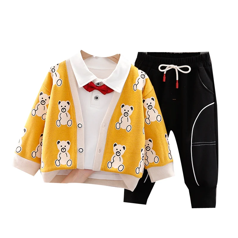 

Autumn Baby Boys Clothing Sets Children Cartoon Bear Coats T Shirt Pants Infant Cotton Clothes Outfit Kids Casual Sportswear