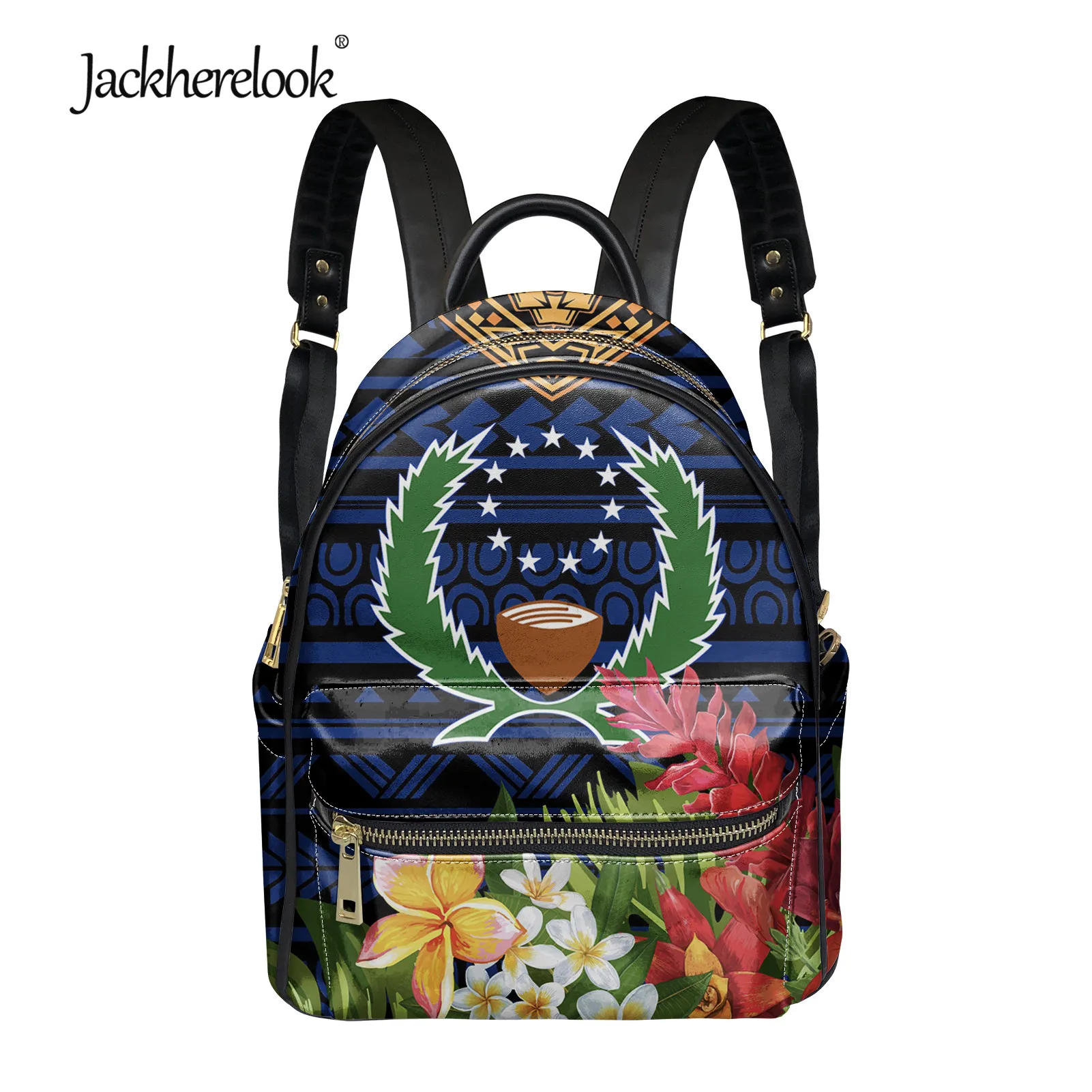 

Jackherelook Pohnpei Polynesian Plumeria Tribal Pattern Womens Leather Backpack Female Bag Girls Mini Campus School Bag Backpack