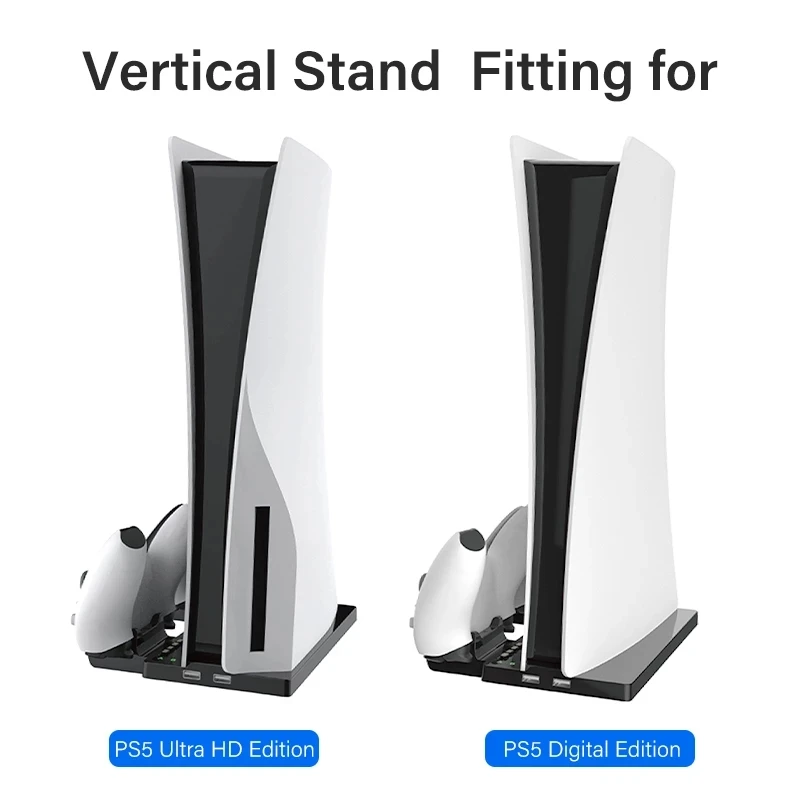 

Dual Controller Charging Station Dock With LED 4 Adapters Vertical Stand For Playstation 5 PS5/PS5 Digital Version Console