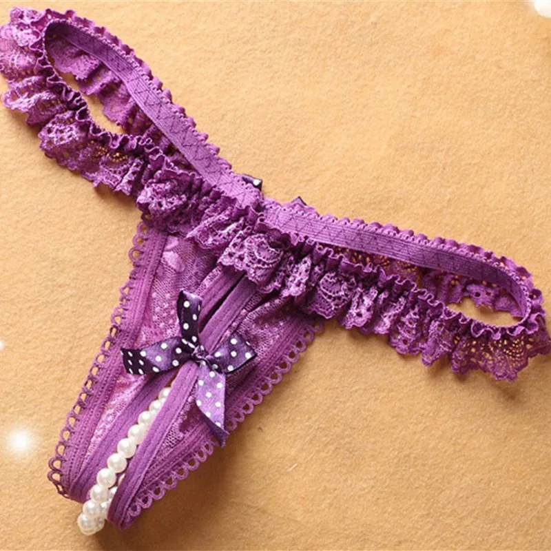 Сексуальные кружевные женские g-стринги с милым бантом низкая талия