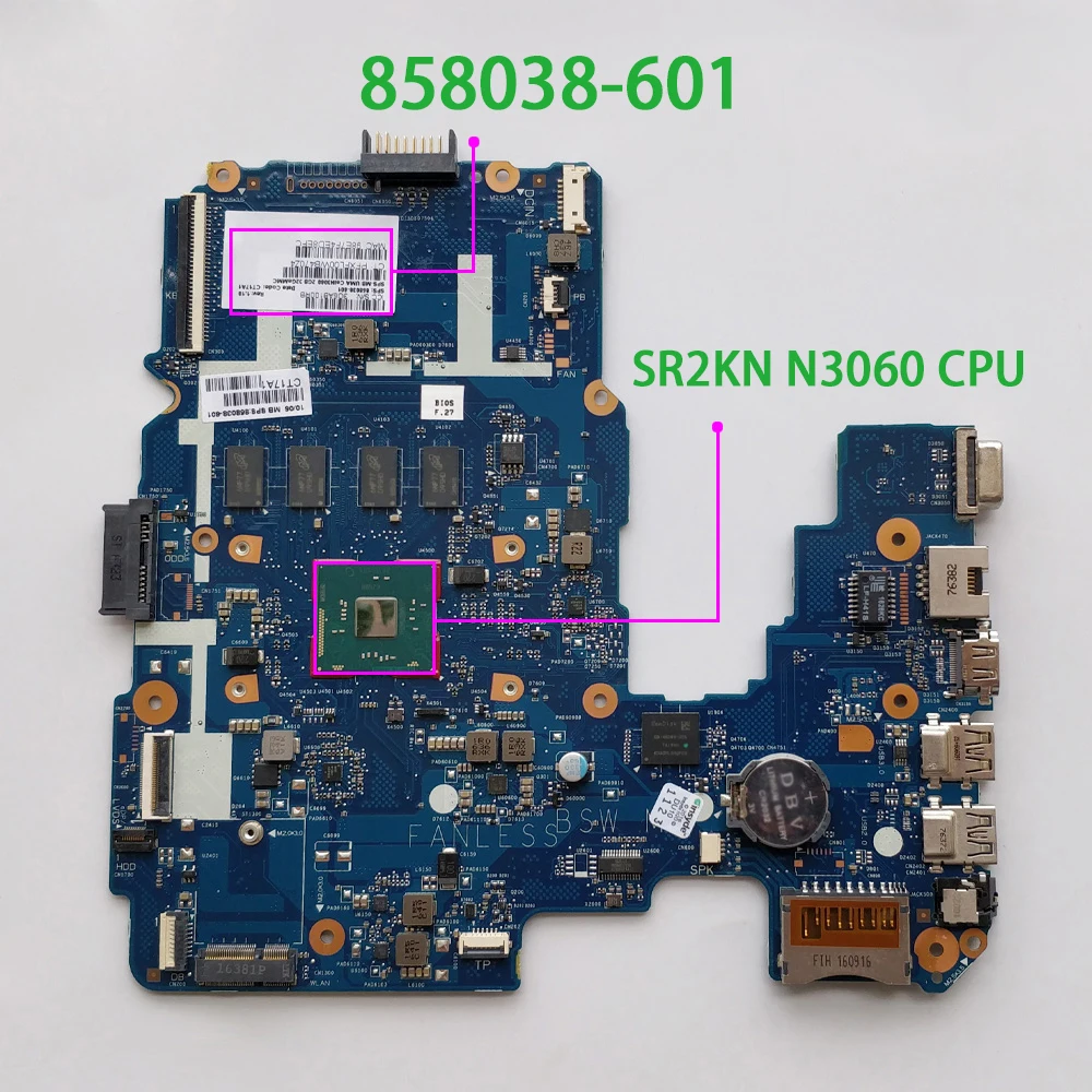 858038-601 858038-001 UMA w N3060 CPU 2GB RAM 32GeMMC for HP 14-AM Series 14T-AM000 NoteBook PC Laptop Motherboard Mainboard