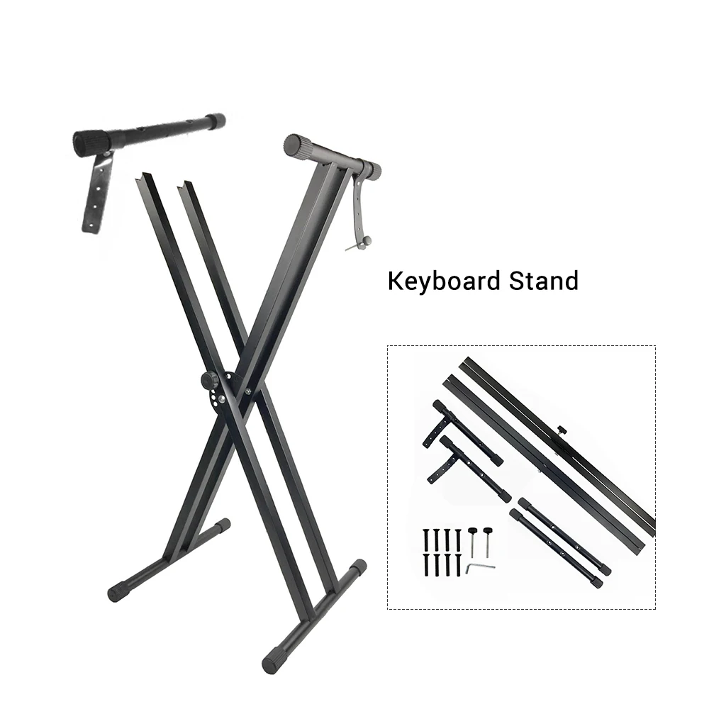 

X-Style Piano Keyboard Stand Adjustable and Portable Heavy Duty Music Stand with Anchoring Strap Black