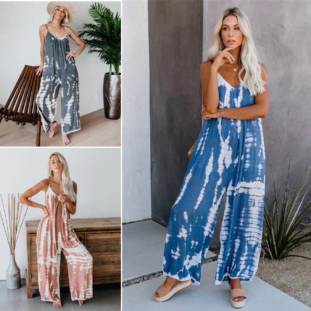 

2022 Boho Strap Jumpsuit Summer Cotton Dress Beach Swimsuit Cover-up Sexy V-neck Beach Tunic A328