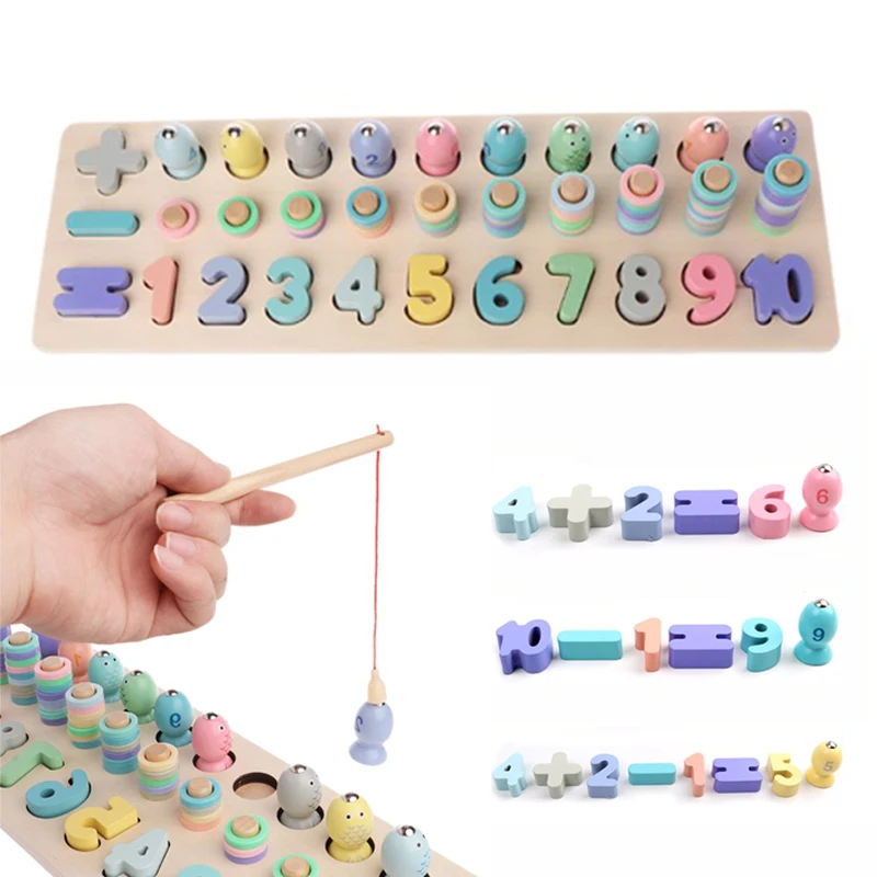 Монтессори дошкольные деревянные игрушки Цифровая одинаковая рыболовная доска
