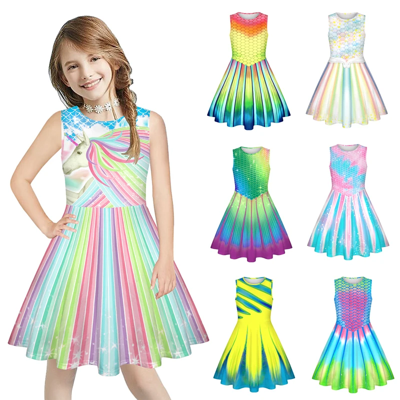 

Платье для девочек-подростков VOGUEON, карнавальный костюм на Хэллоуин из полиэстера, наряд принцессы для девочек с единорогом, Детская летняя ...