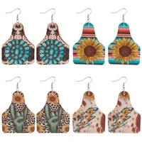 serape sunflower print faux leather cow show tag earrings for women western designer jewelry valentines day gifts wholesale