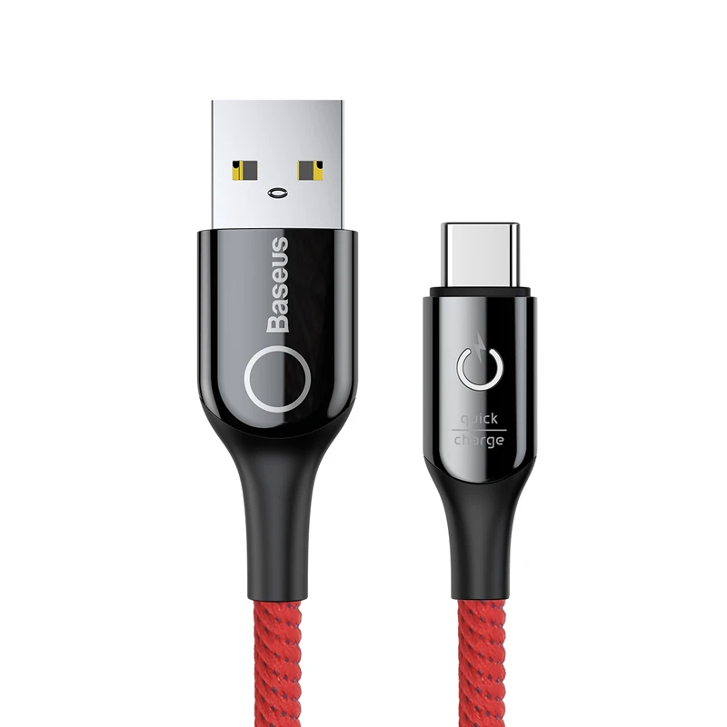 Baseus Led light usb type c кабель 3A Быстрая зарядка данных для samsung s8 s9 huawei oneplus 6 5 xiaomi note 7 зарядный кабель Android - Тип штекера: Red