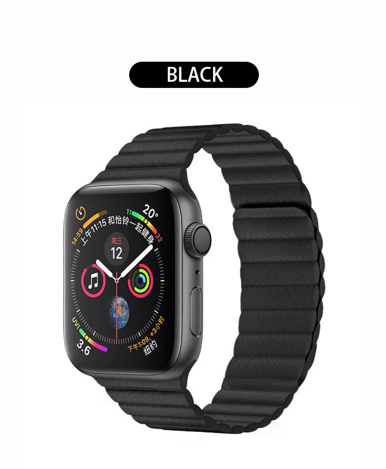 Leather-Black Новые 40/44 мм, ремешок для наручных часов Apple Watch Series 5 4 Нержавеющая сталь Магнитная застежка кожаный ремешок для наручных часов для Apple Watch Series 1 2 3 - Цвет ремешка: Leather-Black