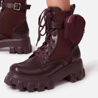 2021 fashionladies boots shoes female autumn pocket ankle boots design thick bottom round toe lace up british fashion plus size