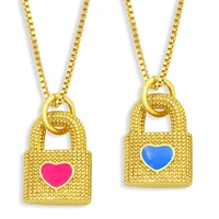 new exquisite luxury niche design colorful cz shop small lock pendant necklace gold plated love lock clavicle chain