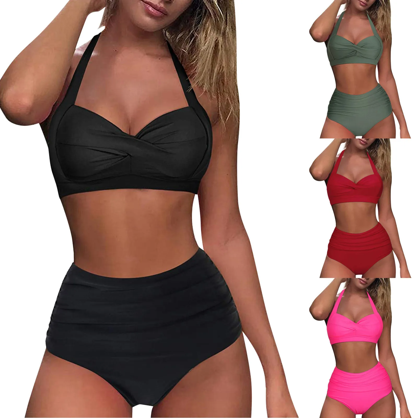 

Bikini Set Print Halter High Waist Tie Printed Split Swimsuit Bikini Vintage Swimsuit Two Piece Retro Halter Ruched High Waist