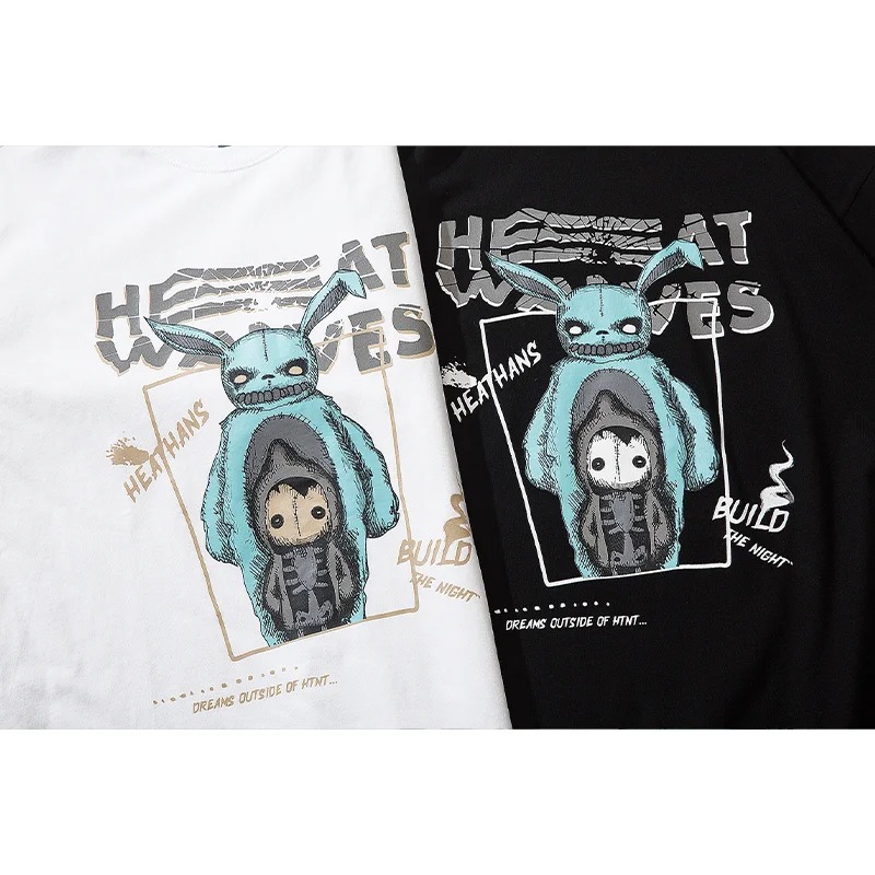

Cartoon T-shirt Hip Hop Streetwear Print Graphic Little Monster Super 2021 Summer Loose Girl Tshirt Cotton Black White Men Tee