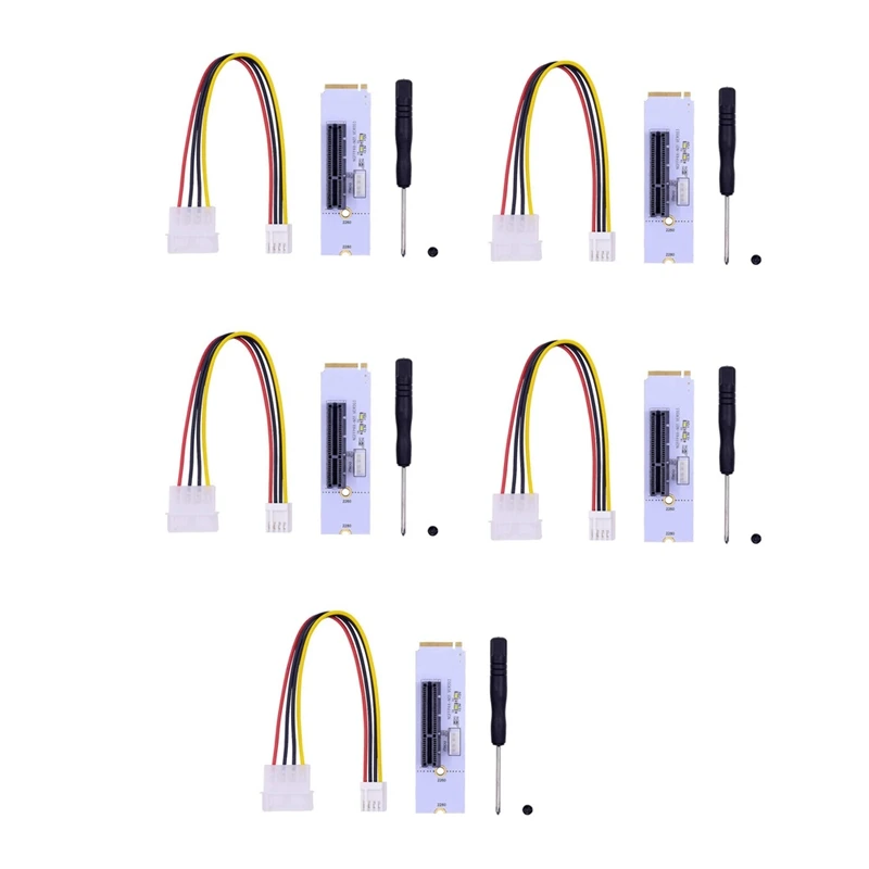 

NGFF M.2 to PCI-E 4X Riser Card M2 Key M to PCIe X4 Adapter Card with LED Voltage Indicator for GPU Miner Mining, 5 Pack