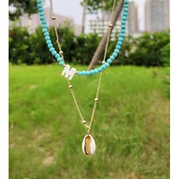bohemian a z shell letter colorful turquoise beaded necklace for women shells pendant metal chain string beads choker jewellery
