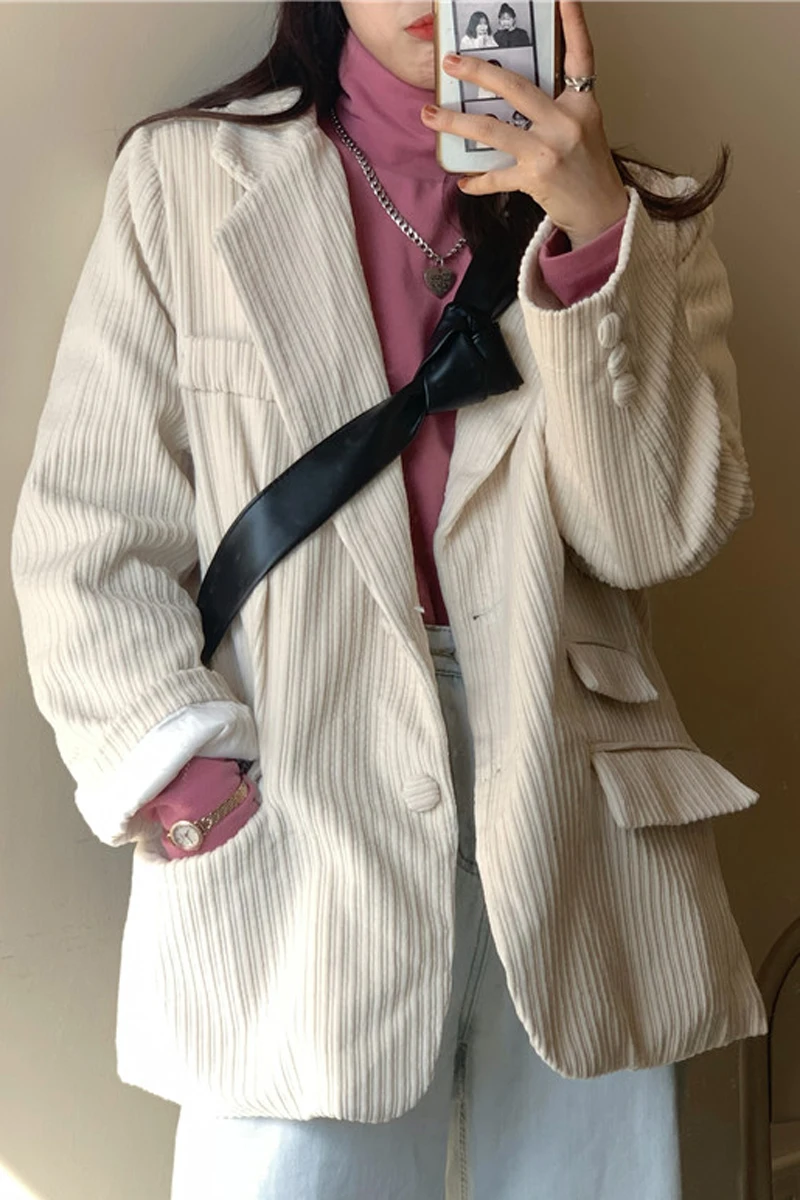 

Autumn 2020 New Korean Style Lapel Loose Little Corduroy Top