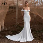 Атласное свадебное платье-русалка, кружевной Женский корсет, свадебное платье с бусинами, простые пляжные свадебные платья
