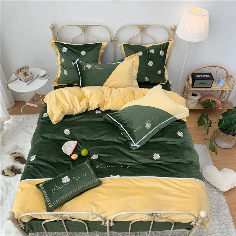 Бархатный осенне-зимний теплый комплект постельного белья 4 шт. фланелевый