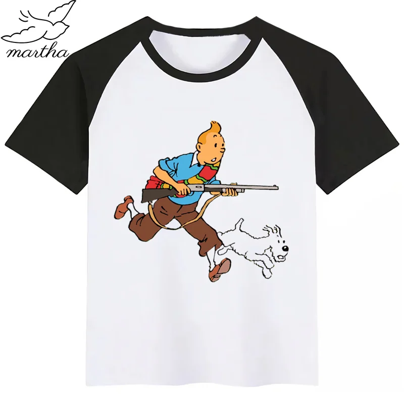 Tintin/модная футболка с рисунком для маленьких мальчиков и девочек Детский топ