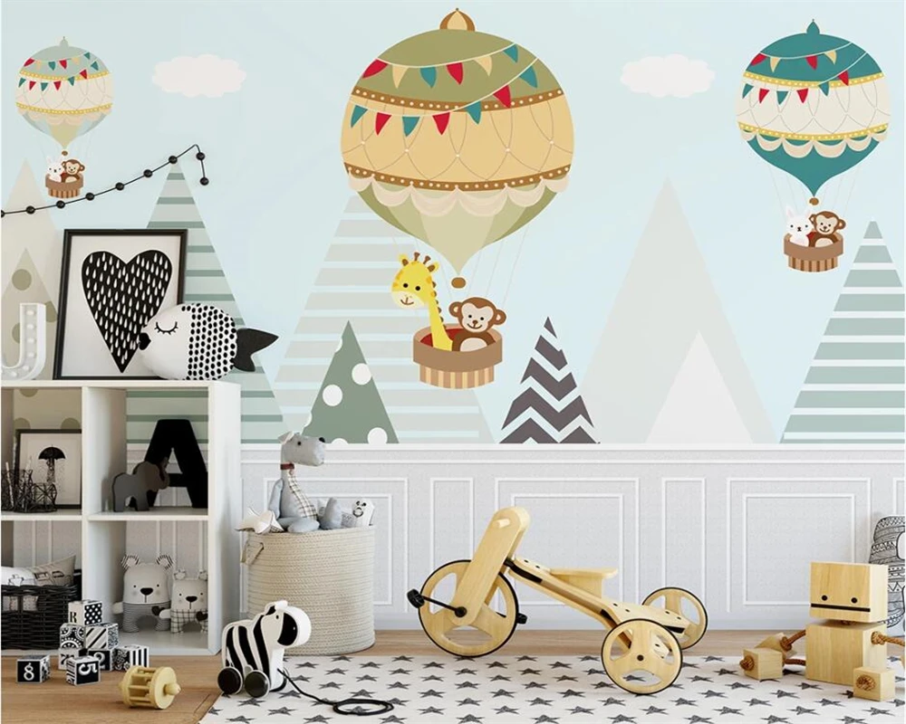 beibehang Custom simple hand-painted children's room hot air balloon sky girl bedroom papel de parede wallpaper | Обустройство