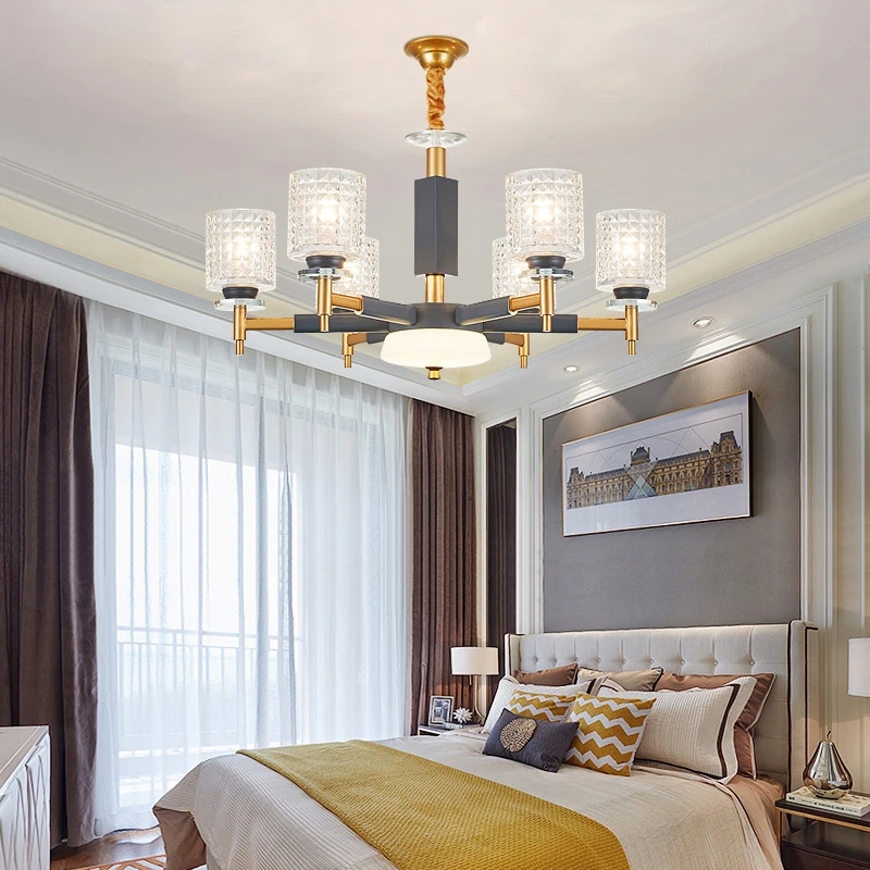 

Modern Gold Gray Metal Led Chandeliers Lighting Living Room Glass Led Pendant Chandelier Lights Hanging Lamp Fixture For Bedroom