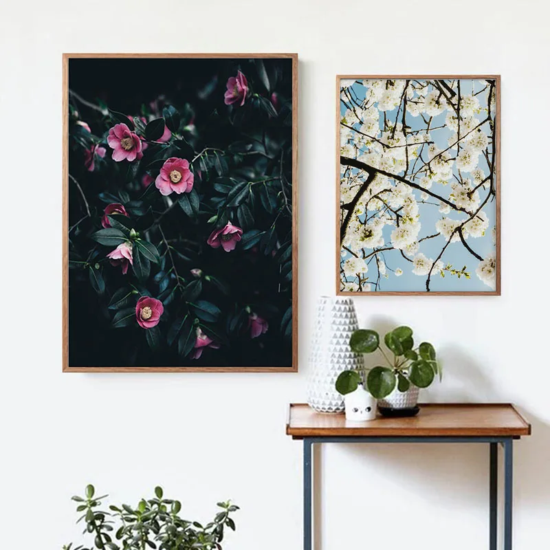 Розовый цветок стены искусства белый розовый Вишня Холст Картина Camellias Плакат