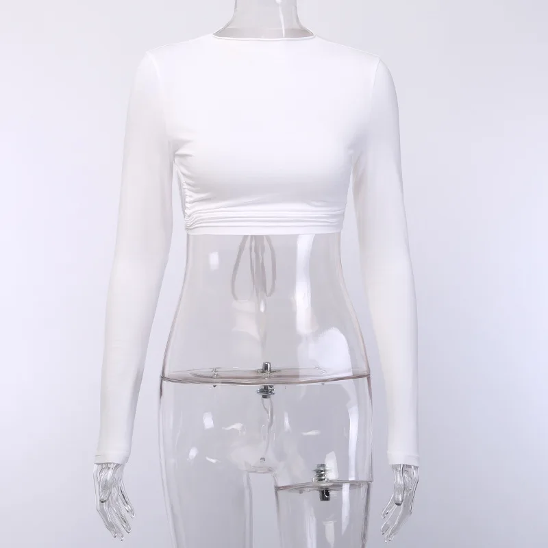 

Sexy Backless Tops & Tees Women Short Top Sexy Street Fashion Slim T-Shirt Autumn O Neck Long-Sleeve Bandage Bottoming Shirts