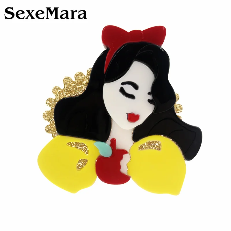 SexeMara Новая мода акрил длинные черные волосы брошь в форме принцессы булавки для женщин девочек мультфильм девушка с булавки в виде яблока значок лацкане