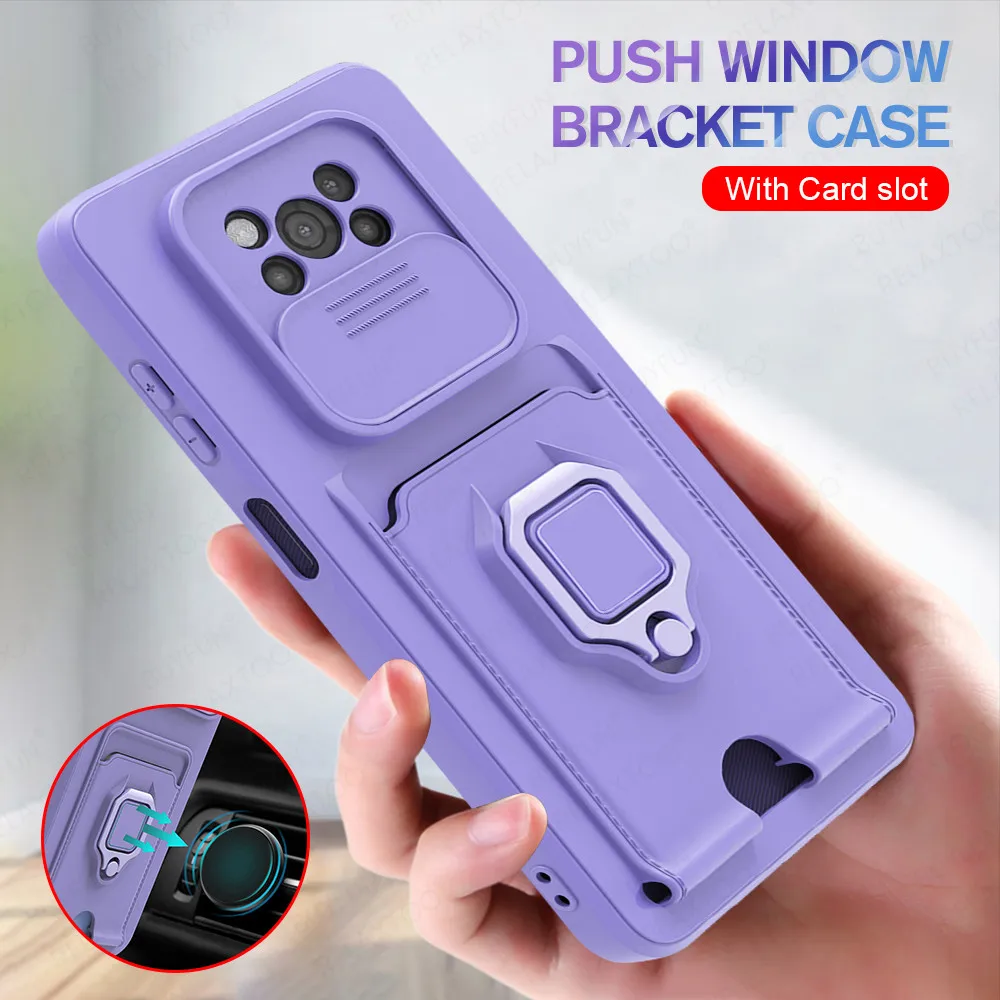 

For Xiaomi Poco X3 Pro Case Push Camera Protect Soft Cover Pocco Poko PocoX3 X 3 NFC X3Pro Car Magnetic Ring Stand Wallet Fundas