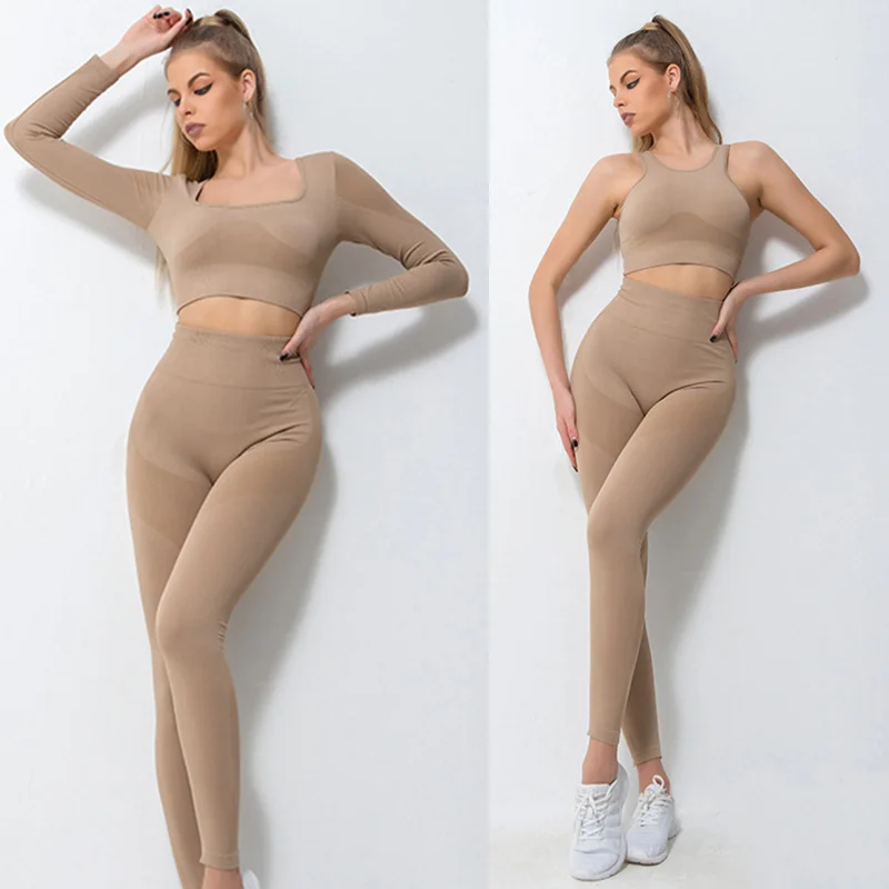 

Yoga Set Women's Sportswear Workout Clothes Athletic Wear Sport Shirts Top High Waist Leggings Gym Tracksuit Fitness Clothes Set