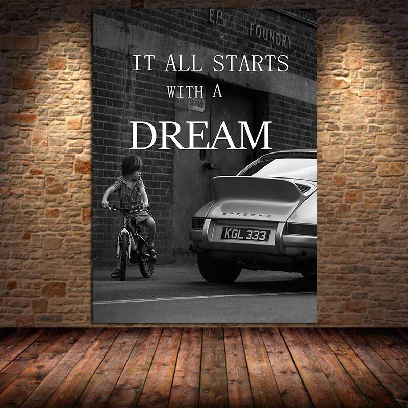 

Kid Saw A Car Inspirational Word Porsche Dream Posters Wall Art Pictures Canvas Painting for Living Room Dffice Home Decor