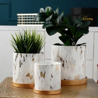 1 pc ceramics flower vase with tray european style ceramic golden marble stripes flower pot simple with tray ornaments crafts