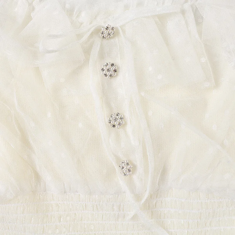 Топ вязаный кружевная блузка для женщин 2020 летнее платье с милыми рюшами бантом