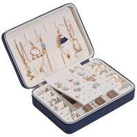 korean jewelry storage display with zipper safety portable leather jewelry box